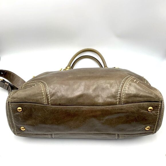 Auth PRADA Vitello Shine Bauletto Leather Tote Bag in Pomice Preloved Very Good - Picture 6 of 15